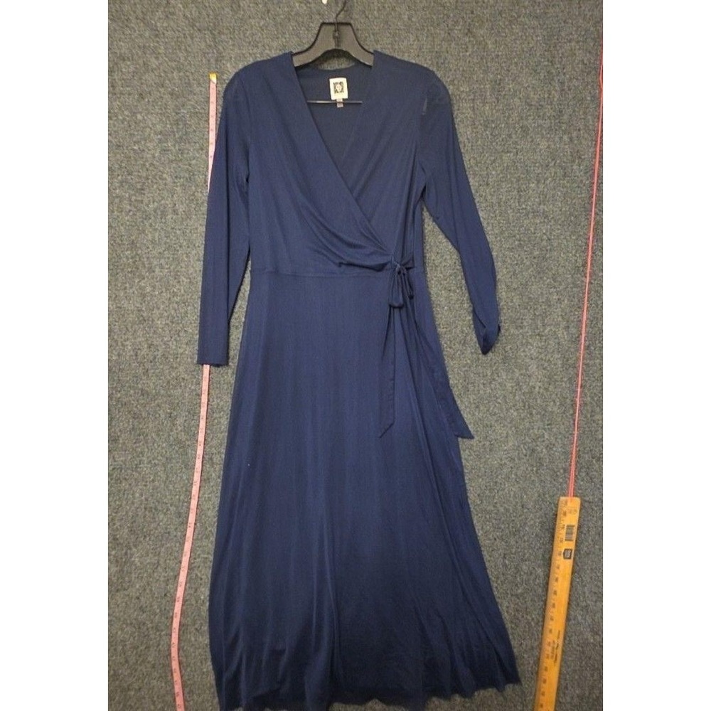 ANNE KLEIN Dress Womens S Blue Mesh Long Sleeve Wrap Belted Maxi V Neck Casual